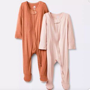 Cloud Island Newborn Girls' 2 pack Modal Sleep N' Play Footies/Onesie